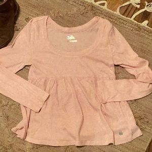 JUSTICE GIRLS PINK SILVER METALLIC BABYDOLL LONG SLEEVE SMOCK TOP SZ. 8
